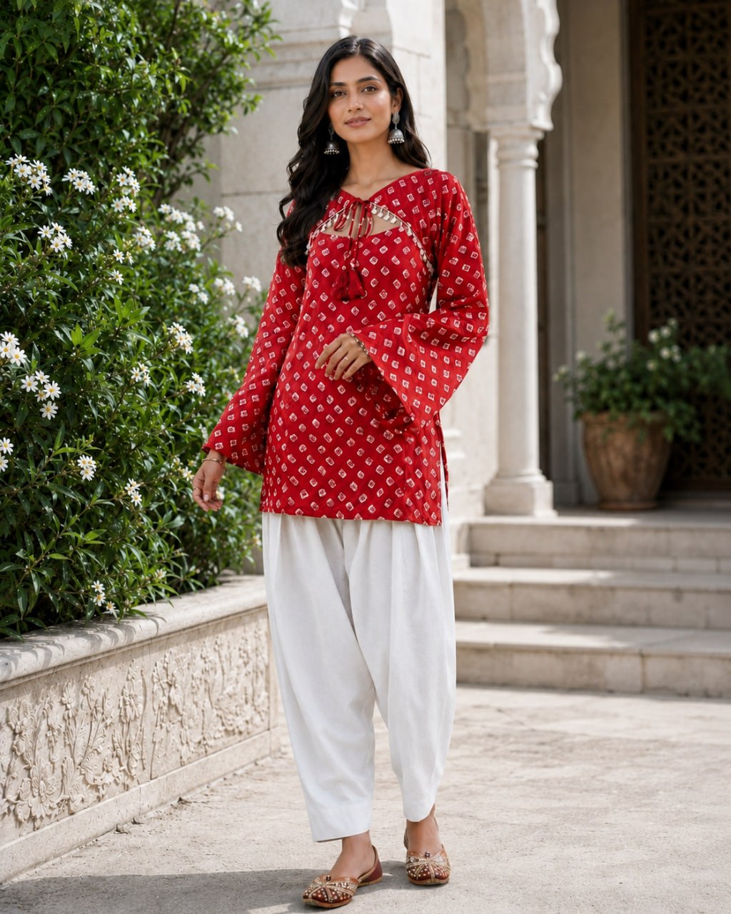 Cotton Bandhej Designer Kurti Outfit