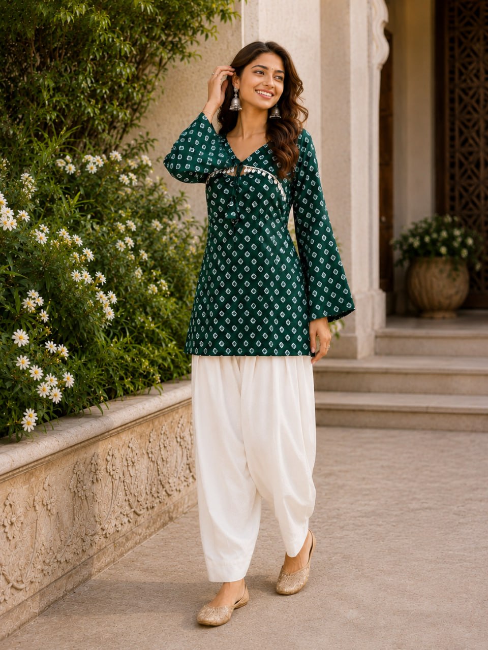 Cotton Bandhej Designer Kurti Outfit
