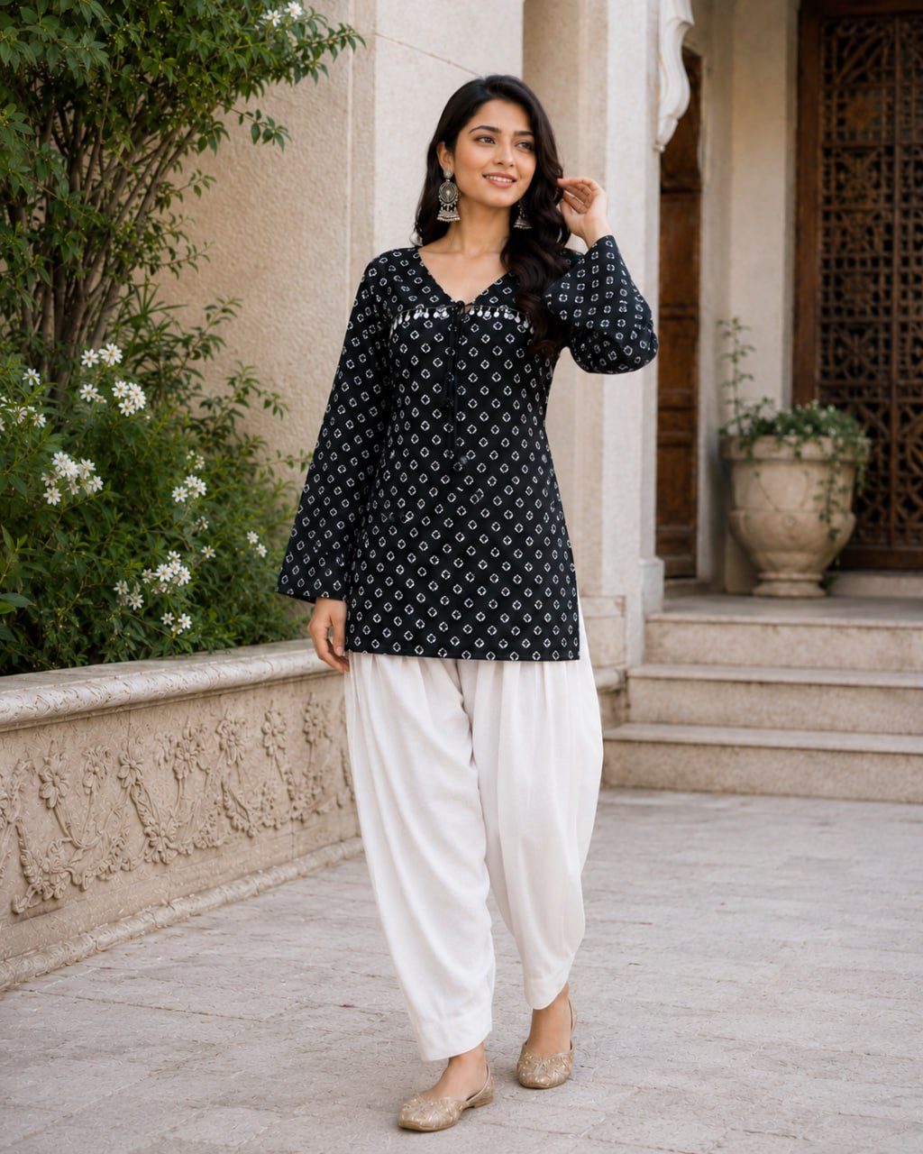 Cotton Bandhej Designer Kurti Outfit