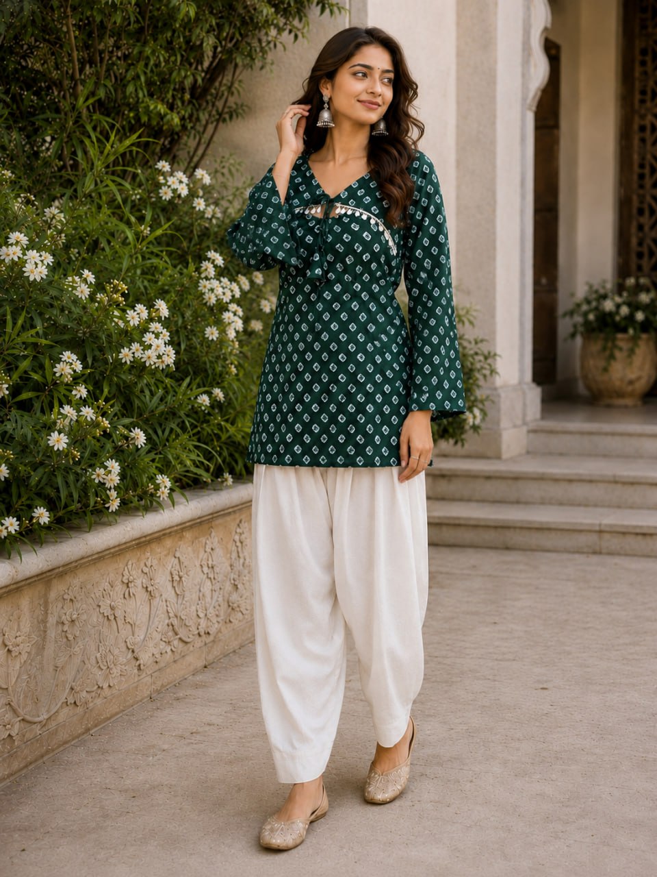 Cotton Bandhej Designer Kurti Outfit