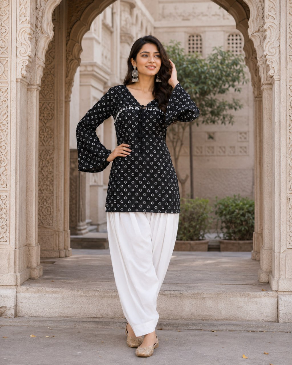 Cotton Bandhej Designer Kurti Outfit