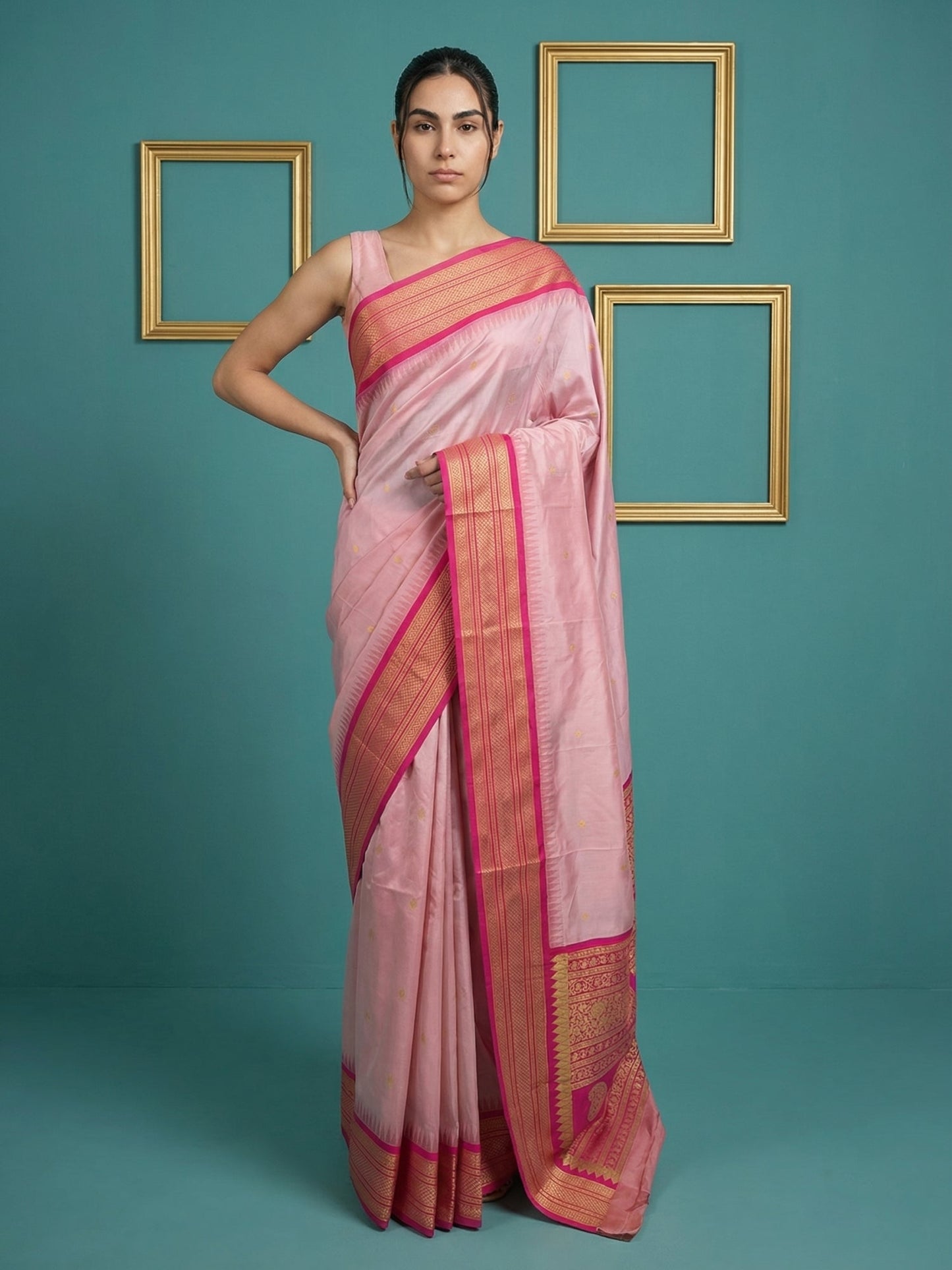 Baby Pink Premium Soft Silk Saree Gold Zari Woven Saree Contrast Pallu Festive Saree With Blouse