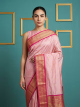 Baby Pink Premium Soft Silk Saree Gold Zari Woven Saree Contrast Pallu Festive Saree With Blouse