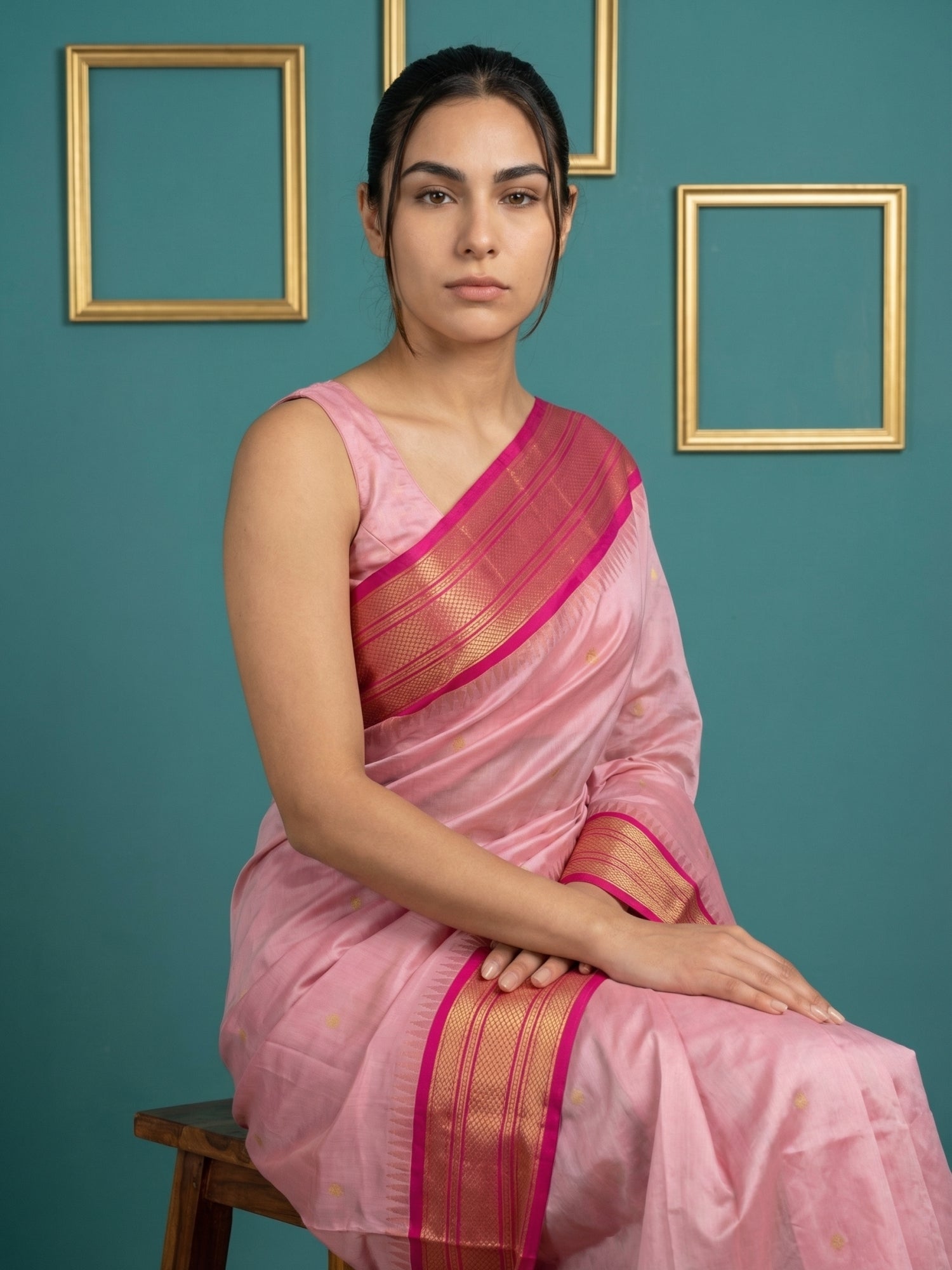 Baby Pink Premium Soft Silk Saree Gold Zari Woven Saree Contrast Pallu Festive Saree With Blouse