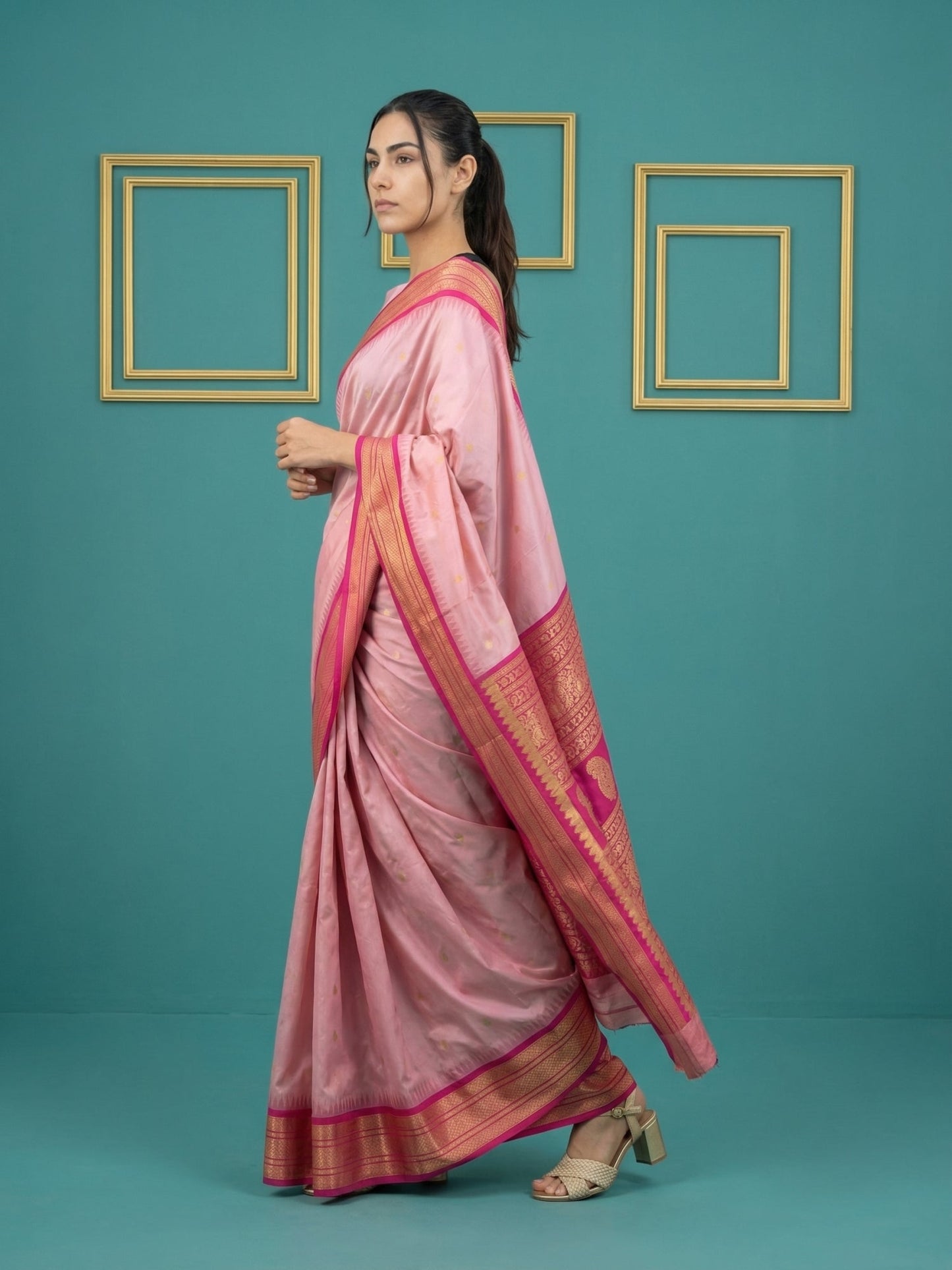 Baby Pink Premium Soft Silk Saree Gold Zari Woven Saree Contrast Pallu Festive Saree With Blouse