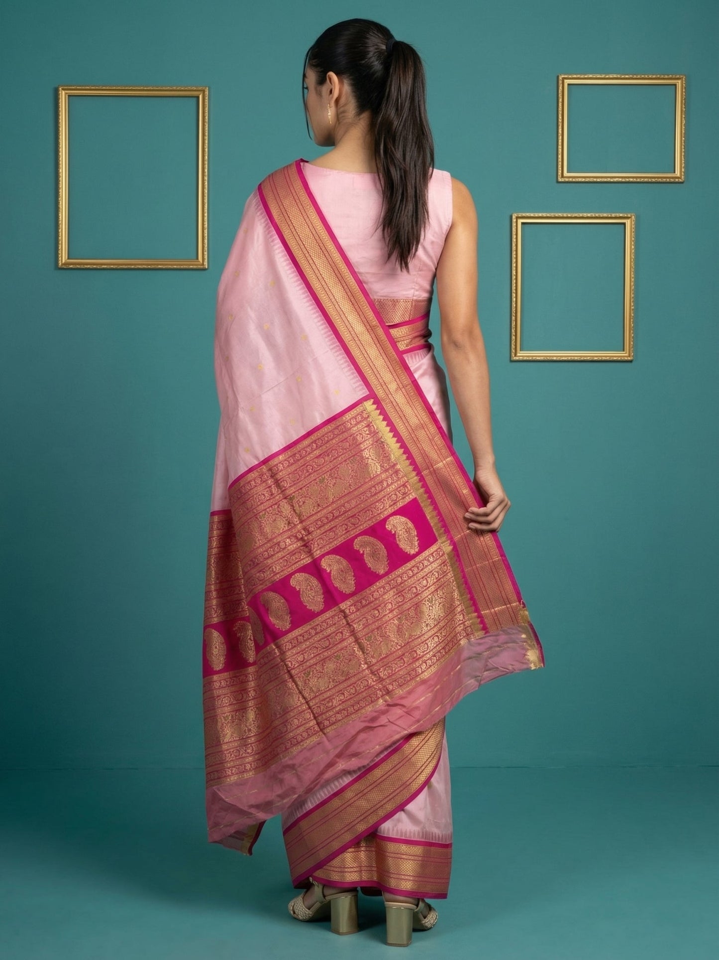 Baby Pink Premium Soft Silk Saree Gold Zari Woven Saree Contrast Pallu Festive Saree With Blouse