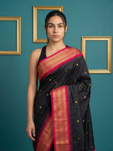 Black Premium Soft Silk Saree Gold Zari Woven Saree Contrast Pallu Festive Saree With Blouse