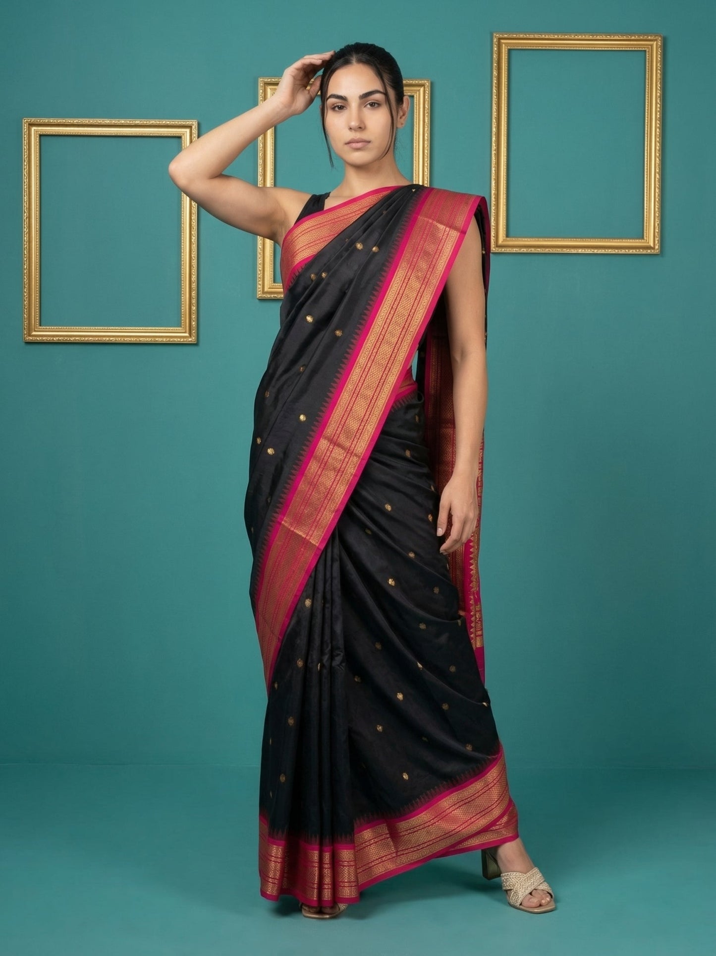 Black Premium Soft Silk Saree Gold Zari Woven Saree Contrast Pallu Festive Saree With Blouse