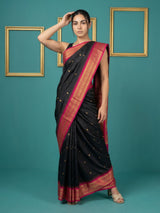 Black Premium Soft Silk Saree Gold Zari Woven Saree Contrast Pallu Festive Saree With Blouse