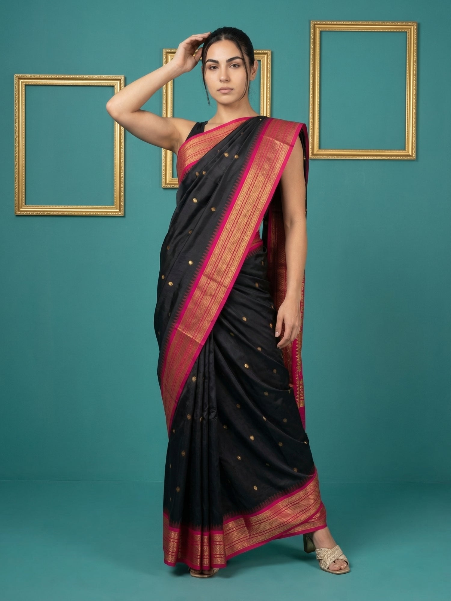 Black Premium Soft Silk Saree Gold Zari Woven Saree Contrast Pallu Festive Saree With Blouse