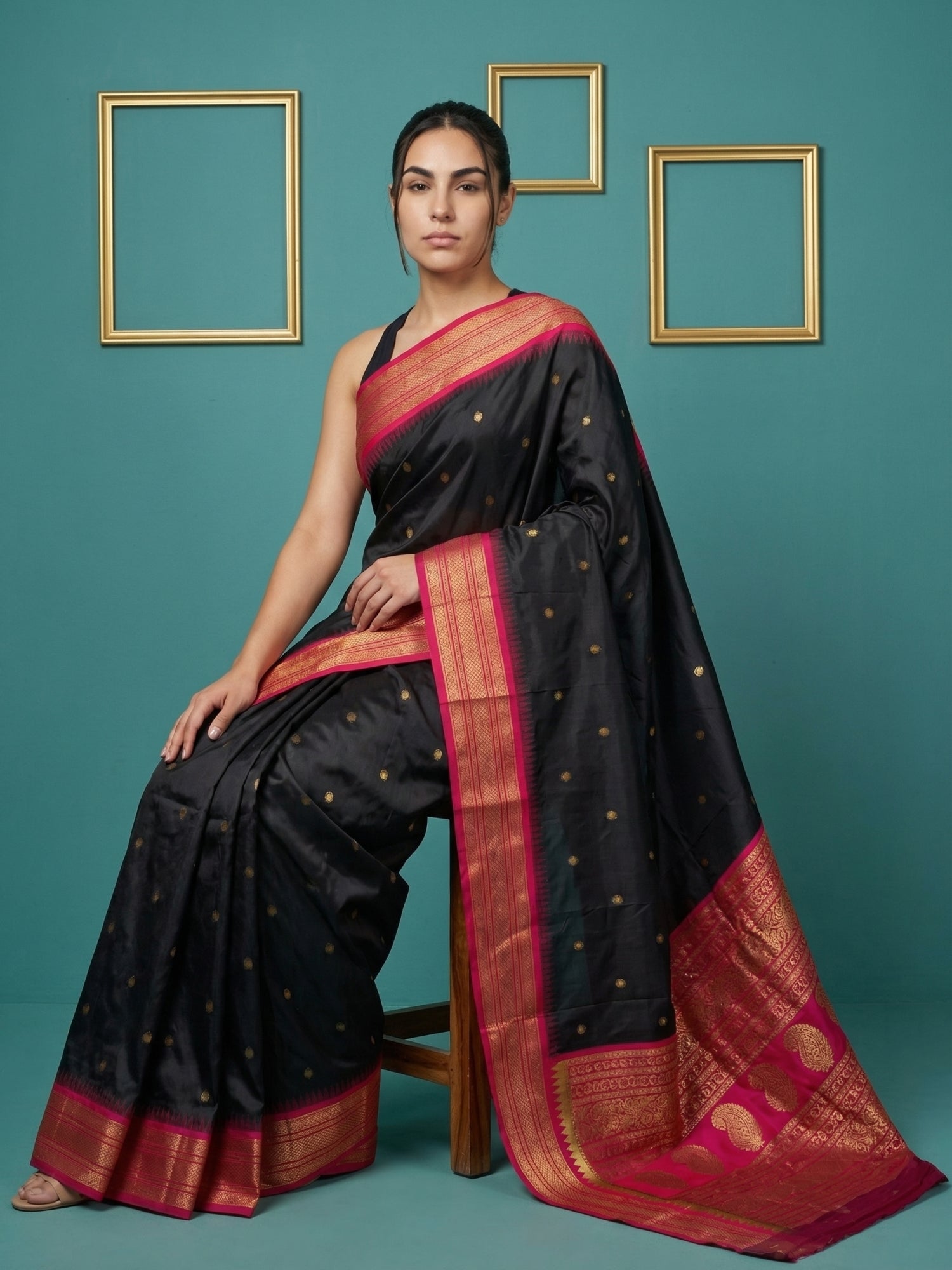 Black Premium Soft Silk Saree Gold Zari Woven Saree Contrast Pallu Festive Saree With Blouse