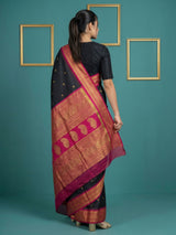 Black Premium Soft Silk Saree Gold Zari Woven Saree Contrast Pallu Festive Saree With Blouse