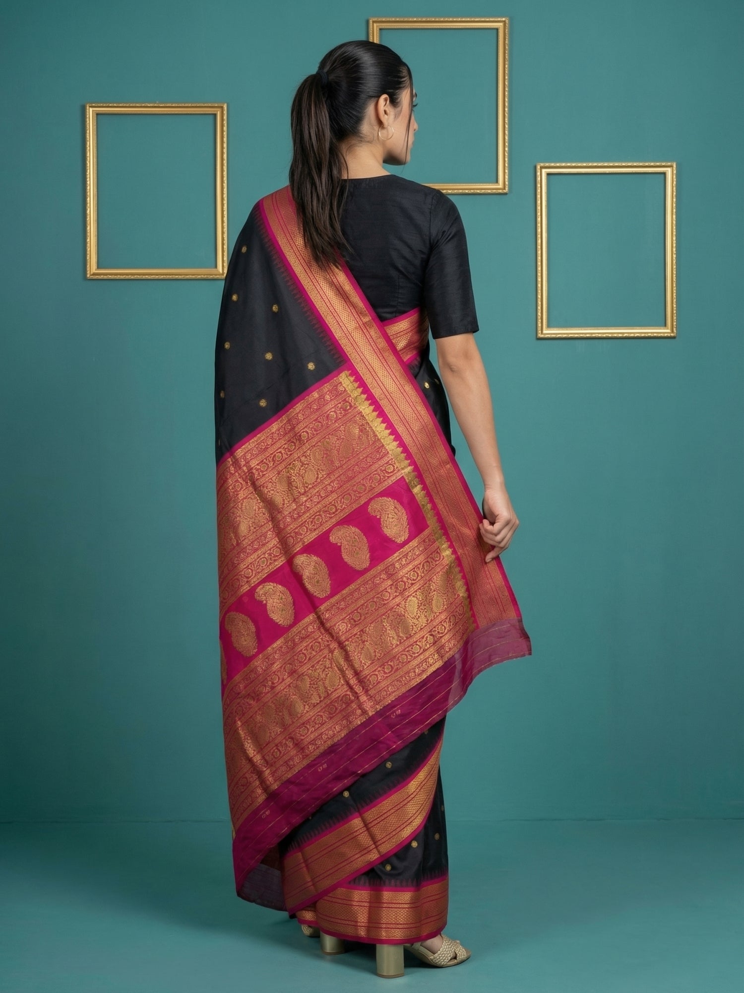 Black Premium Soft Silk Saree Gold Zari Woven Saree Contrast Pallu Festive Saree With Blouse
