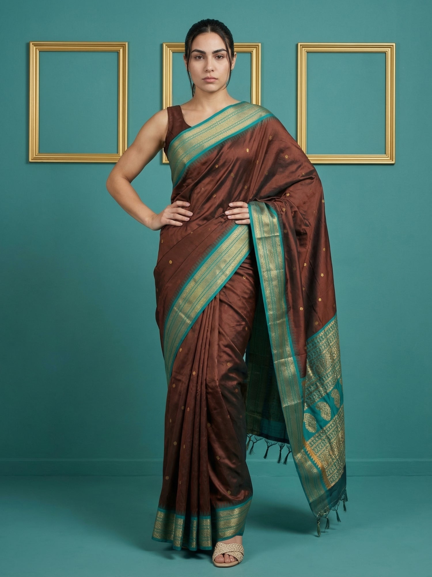 Coffee Premium Soft Silk Saree Gold Zari Woven Saree Contrast Pallu Festive Saree With Blouse