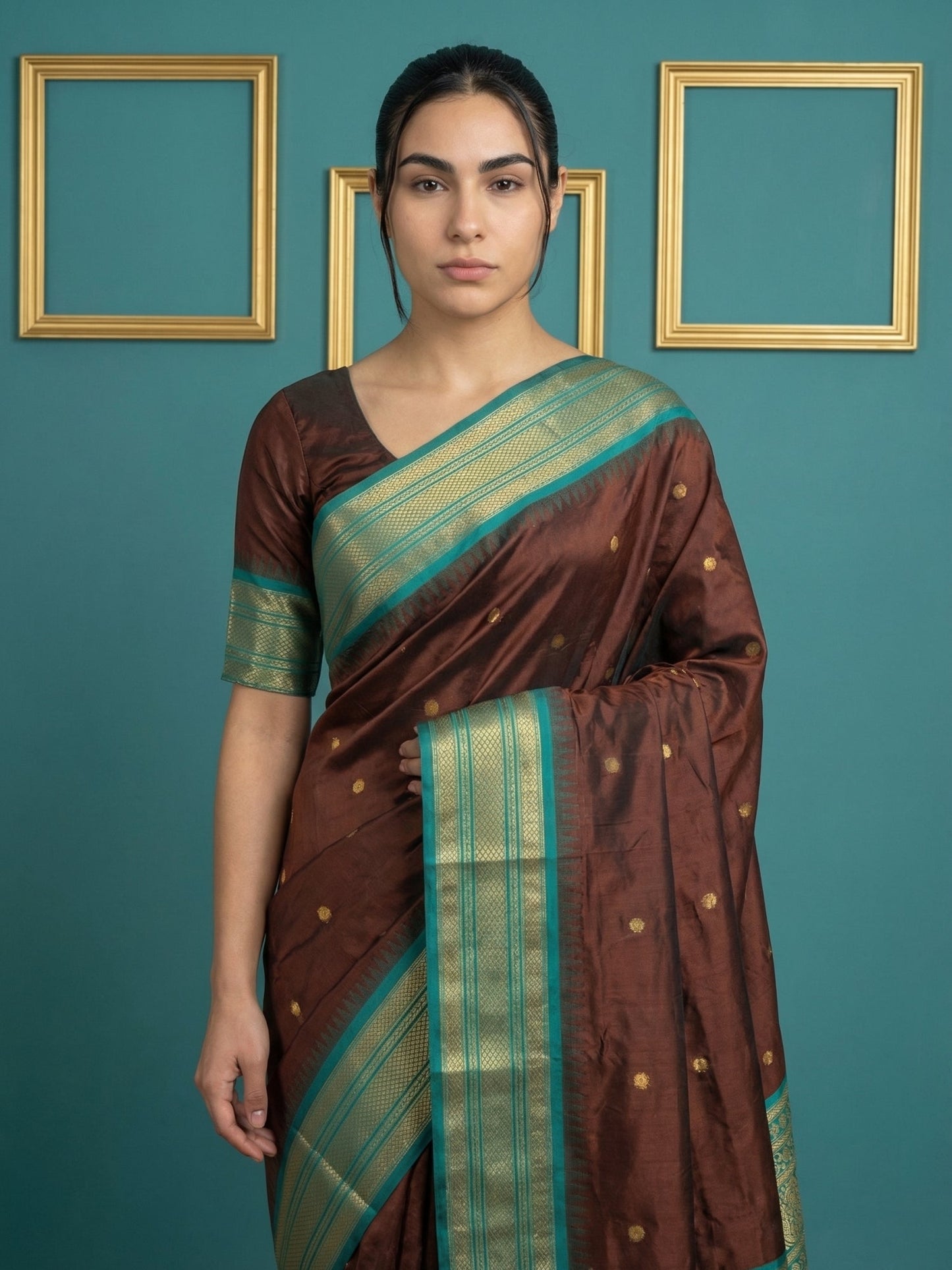 Coffee Premium Soft Silk Saree Gold Zari Woven Saree Contrast Pallu Festive Saree With Blouse