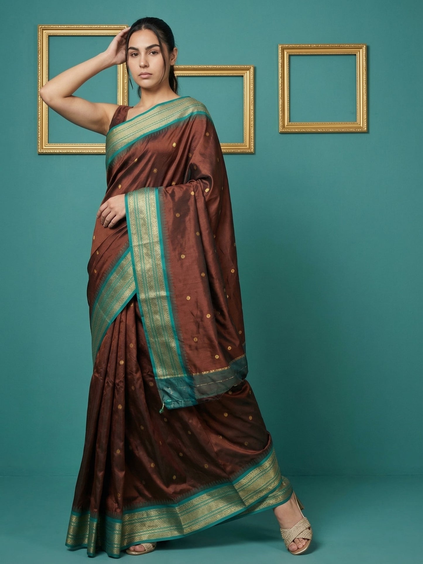 Coffee Premium Soft Silk Saree Gold Zari Woven Saree Contrast Pallu Festive Saree With Blouse