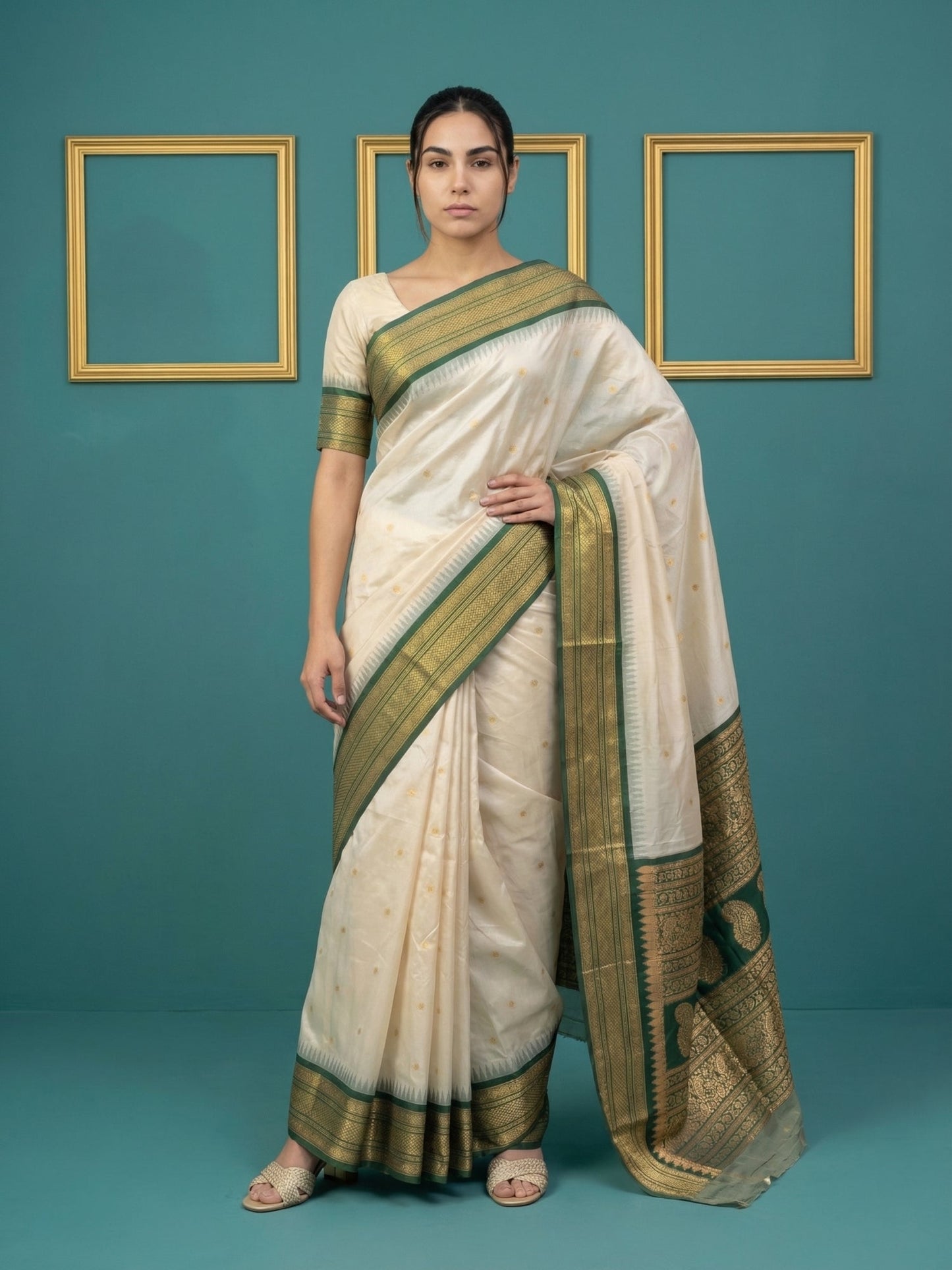 Cream Premium Soft Silk Saree Gold Zari Woven Saree Contrast Pallu Festive Saree With Blouse