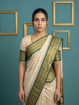 Cream Premium Soft Silk Saree Gold Zari Woven Saree Contrast Pallu Festive Saree With Blouse