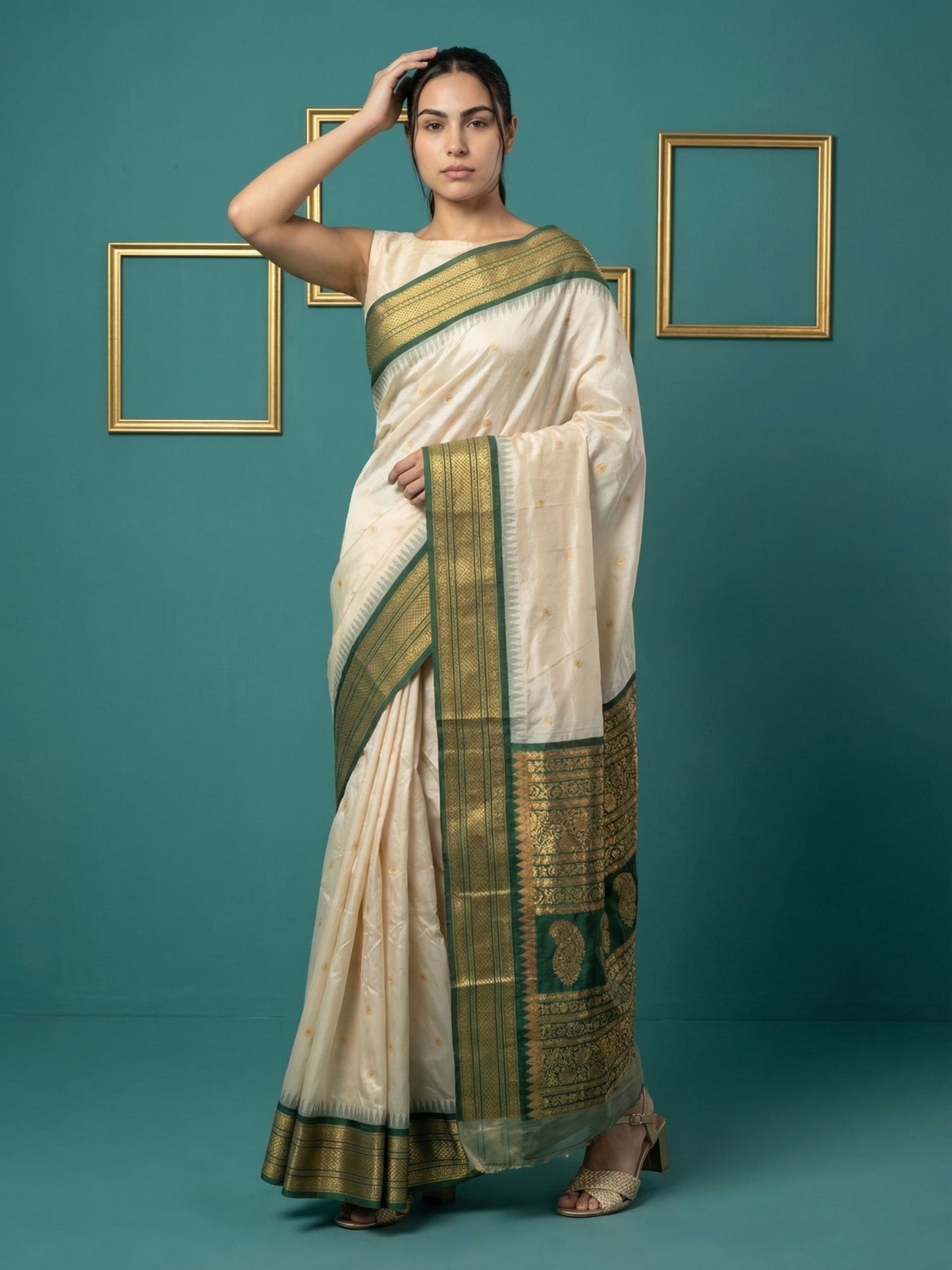 Cream Premium Soft Silk Saree Gold Zari Woven Saree Contrast Pallu Festive Saree With Blouse