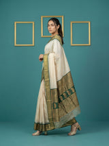 Cream Premium Soft Silk Saree Gold Zari Woven Saree Contrast Pallu Festive Saree With Blouse
