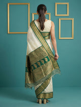 Cream Premium Soft Silk Saree Gold Zari Woven Saree Contrast Pallu Festive Saree With Blouse