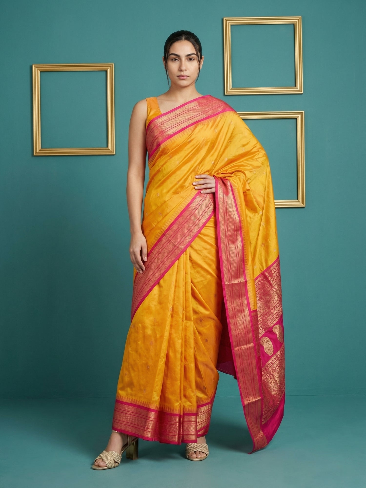Orange Premium Soft Silk Saree Gold Zari Woven Saree Contrast Pallu Festive Saree With Blouse
