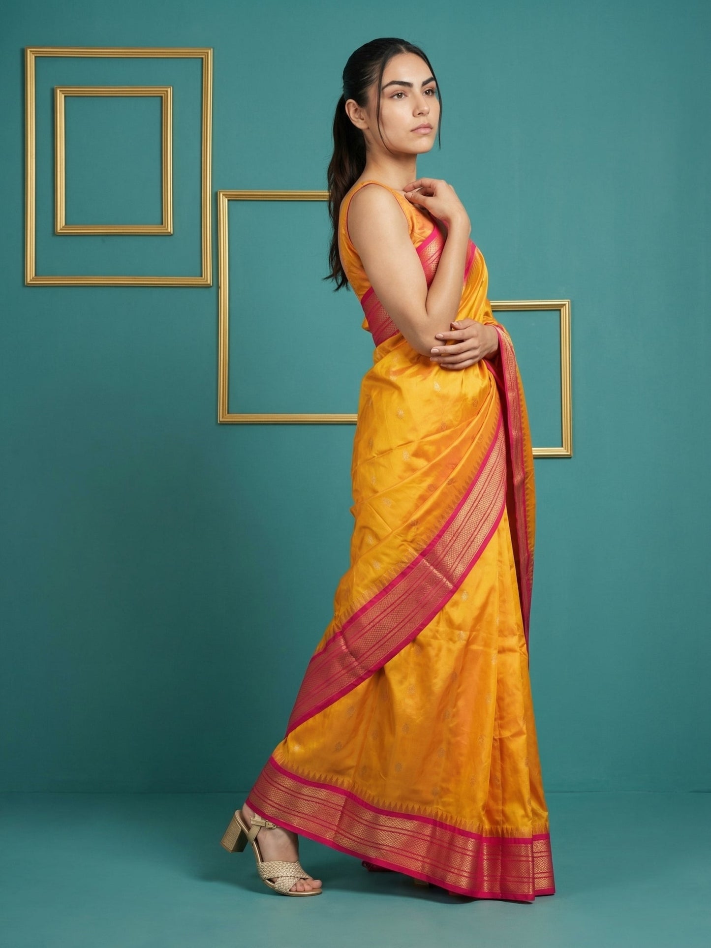 Orange Premium Soft Silk Saree Gold Zari Woven Saree Contrast Pallu Festive Saree With Blouse