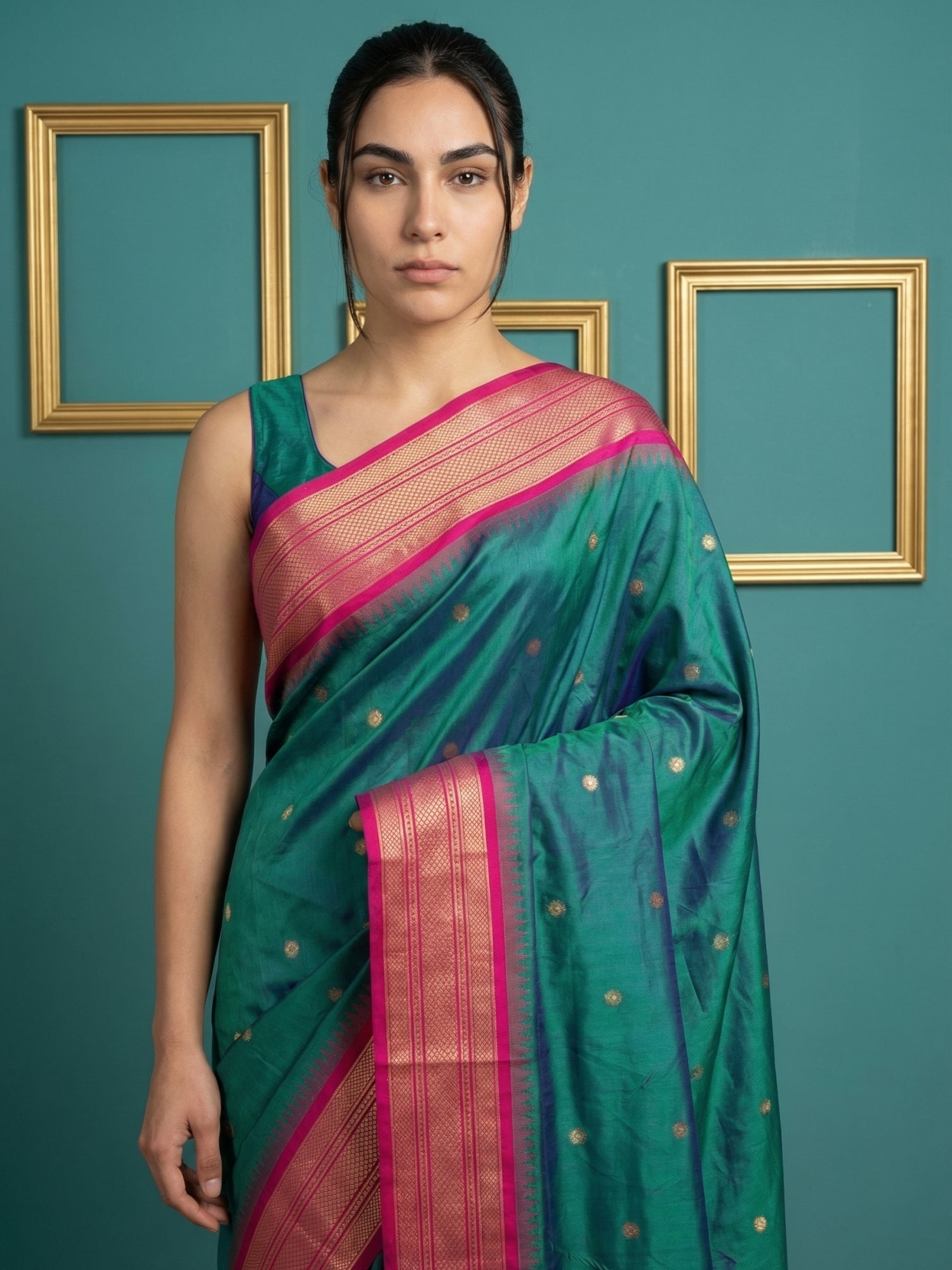 PGREEN Premium Soft Silk Saree Gold Zari Woven Saree Contrast Pallu Festive Saree With Blouse
