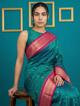 PGREEN Premium Soft Silk Saree Gold Zari Woven Saree Contrast Pallu Festive Saree With Blouse