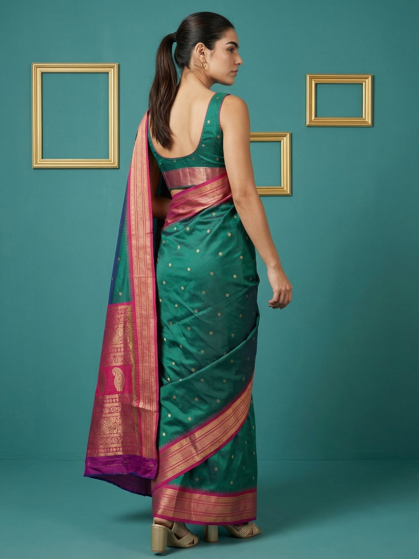PGREEN Premium Soft Silk Saree Gold Zari Woven Saree Contrast Pallu Festive Saree With Blouse