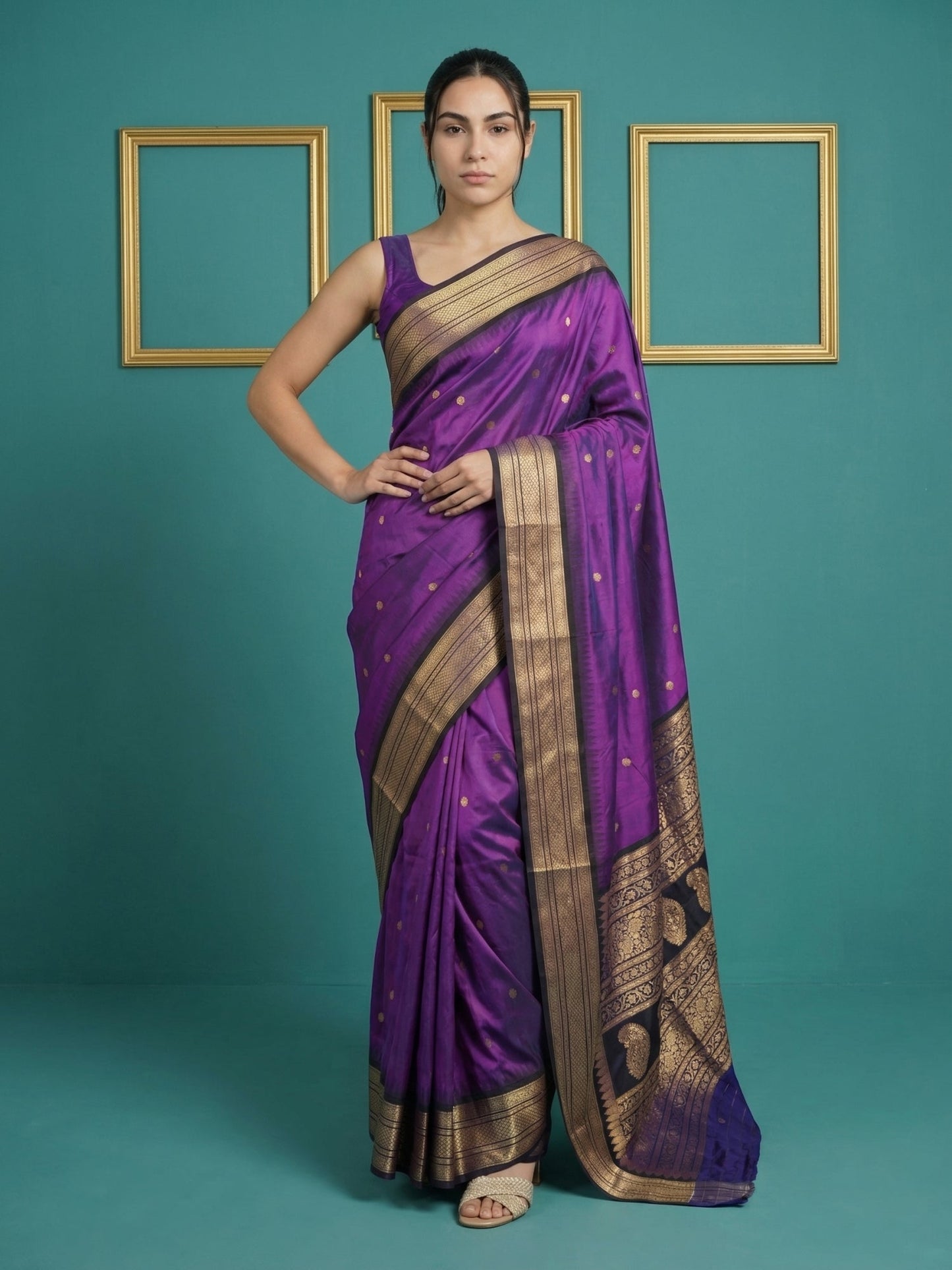 Purple Black Premium Soft Silk Saree Gold Zari Woven Saree Contrast Pallu Festive Saree With Blouse