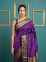Purple Black Premium Soft Silk Saree Gold Zari Woven Saree Contrast Pallu Festive Saree With Blouse