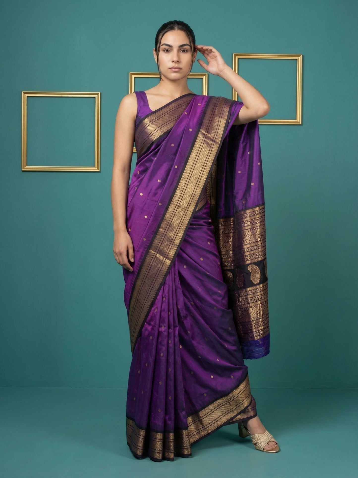 Purple Black Premium Soft Silk Saree Gold Zari Woven Saree Contrast Pallu Festive Saree With Blouse