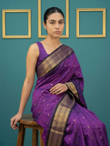 Purple Black Premium Soft Silk Saree Gold Zari Woven Saree Contrast Pallu Festive Saree With Blouse