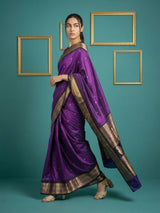 Purple Black Premium Soft Silk Saree Gold Zari Woven Saree Contrast Pallu Festive Saree With Blouse