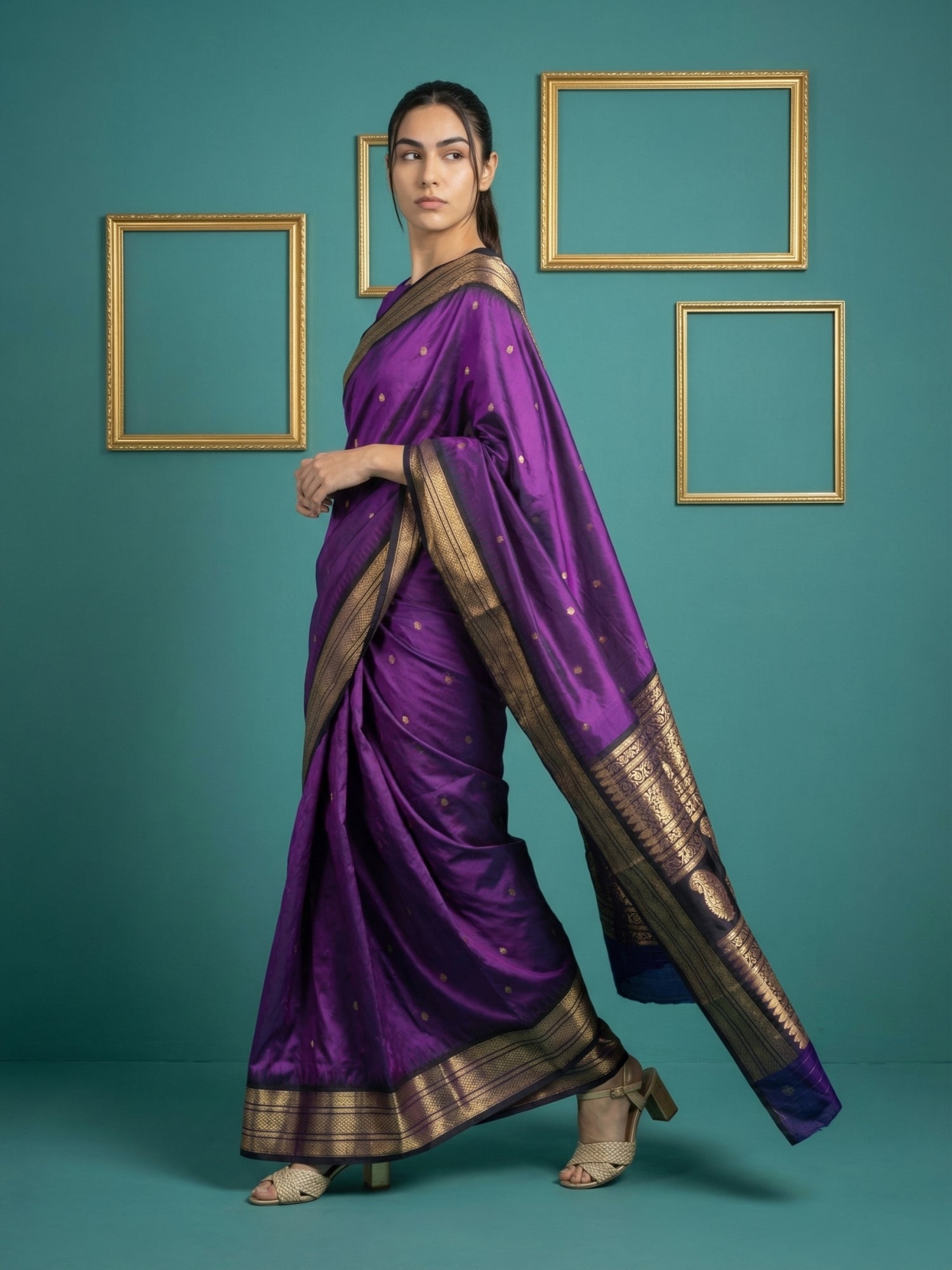 Purple Black Premium Soft Silk Saree Gold Zari Woven Saree Contrast Pallu Festive Saree With Blouse