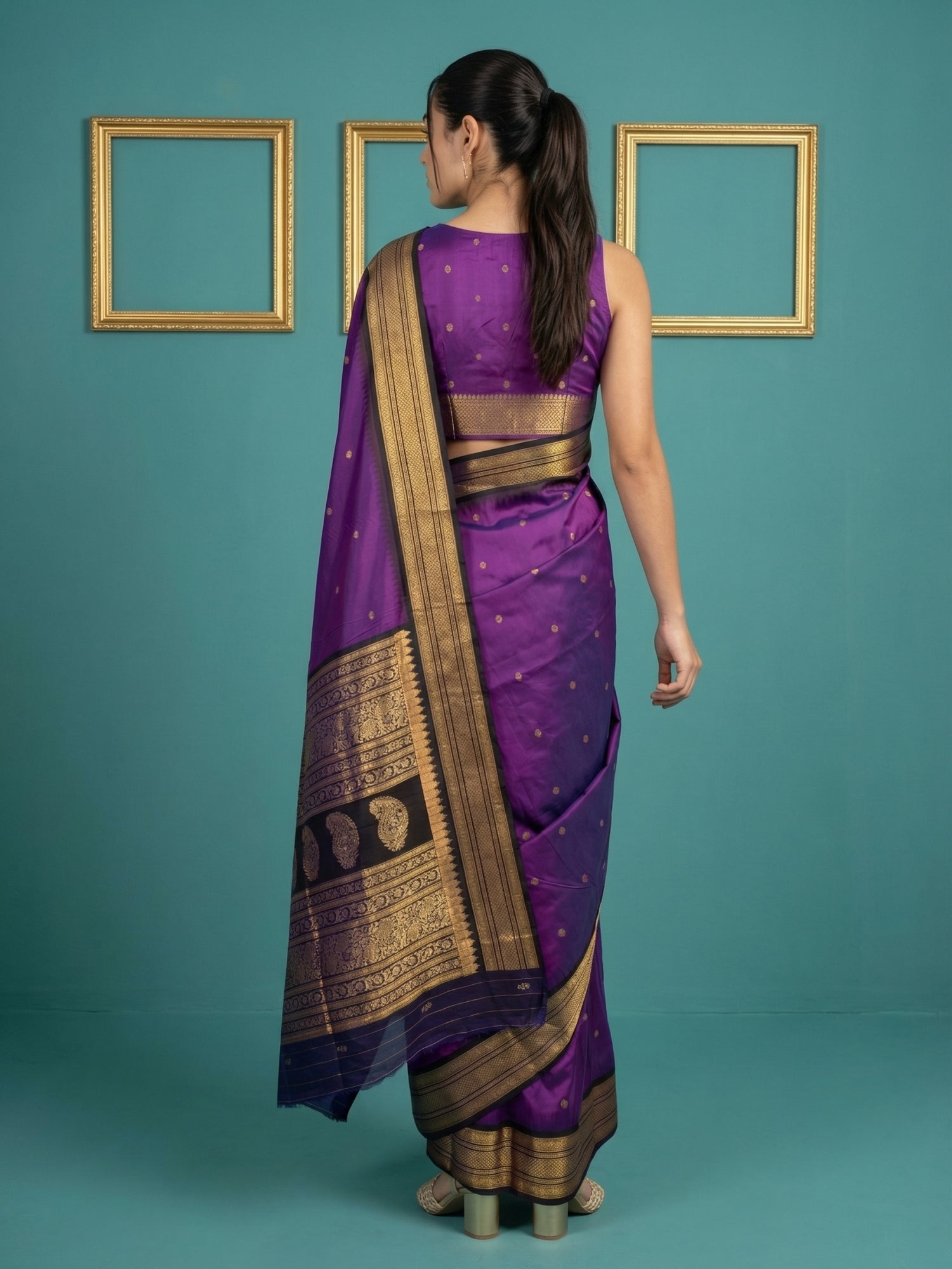 Purple Black Premium Soft Silk Saree Gold Zari Woven Saree Contrast Pallu Festive Saree With Blouse