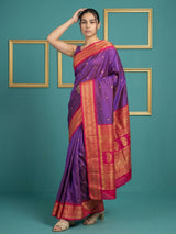 Purple Pink Premium Soft Silk Saree Gold Zari Woven Saree Contrast Pallu Festive Saree With Blouse