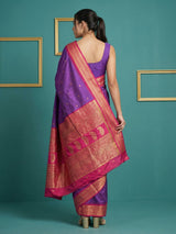 Purple Pink Premium Soft Silk Saree Gold Zari Woven Saree Contrast Pallu Festive Saree With Blouse