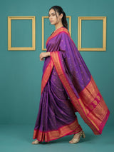 Purple Pink Premium Soft Silk Saree Gold Zari Woven Saree Contrast Pallu Festive Saree With Blouse