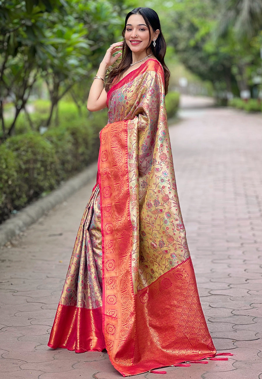 Pink original dharmavaram silk traditional zari woven saree
