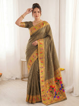 Black Bamboo Tissue Silk Paithani Saree Designer Traditional Saree With Lotus Meenakari Pallu Zari Weaving Wedding Festive Saree
