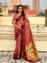 Pure Silk Saree Traditional Paithani Zari Woven Wedding Saree for Women Festive Party Wear Ethnic Designer Saree