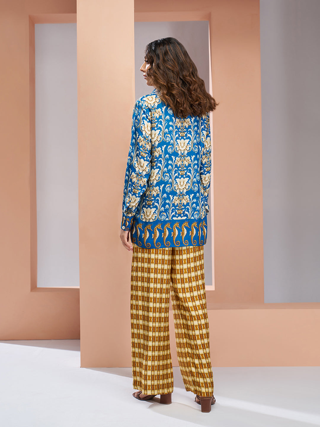 Royal blue floral designer pure muslin silk co ord set for women