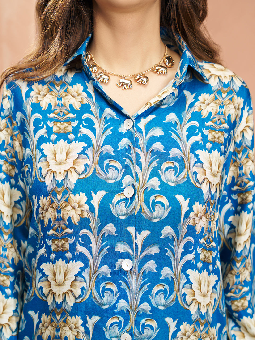 Royal blue floral designer pure muslin silk co ord set for women
