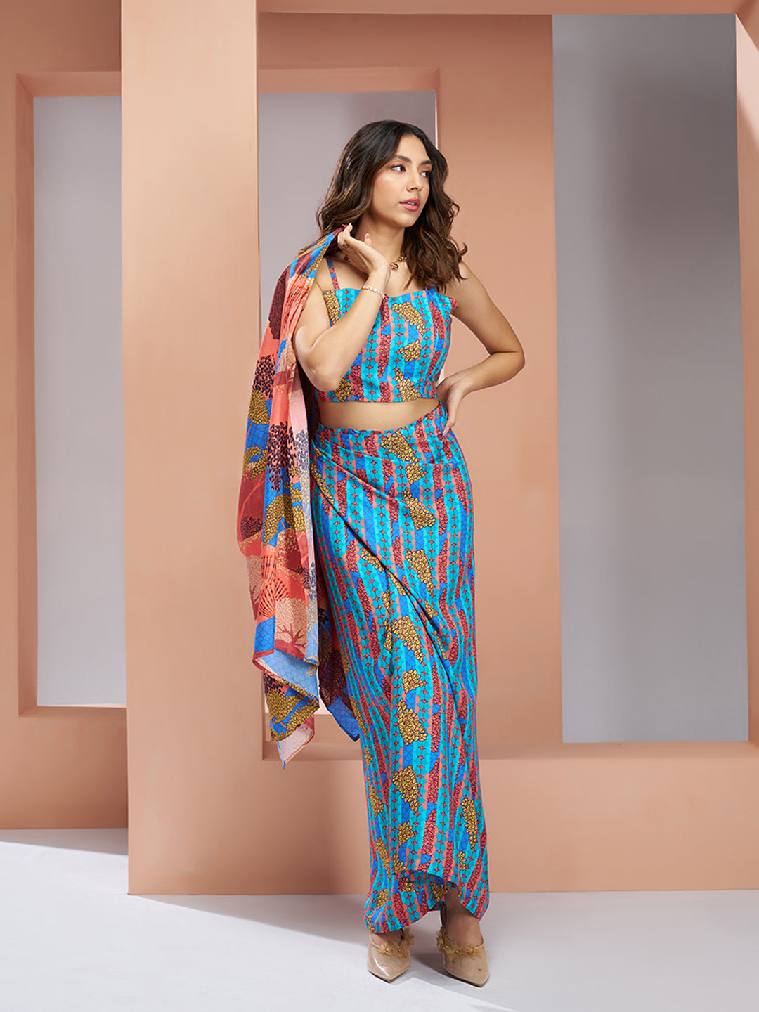 Aqua blue pure muslin silk designer 3 piece set for women