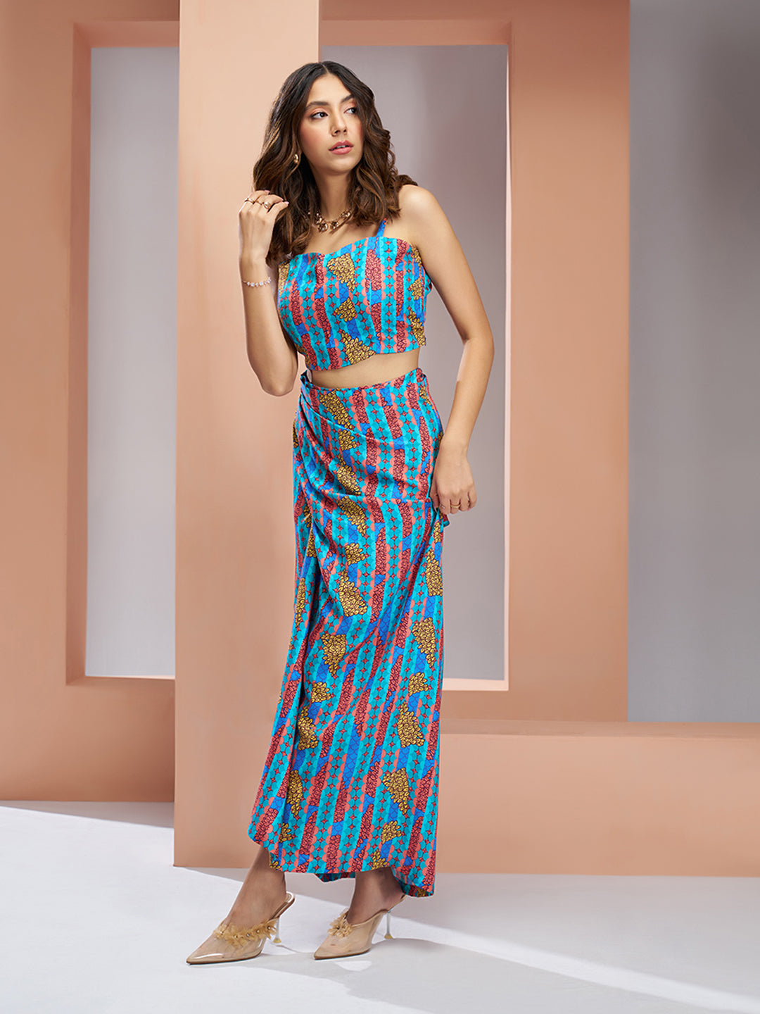 Aqua blue pure muslin silk designer 3 piece set for women