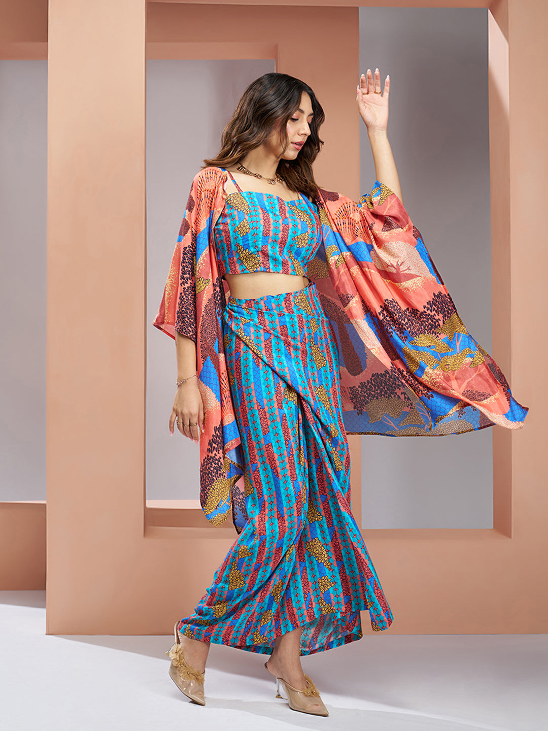 Aqua blue pure muslin silk designer 3 piece set for women