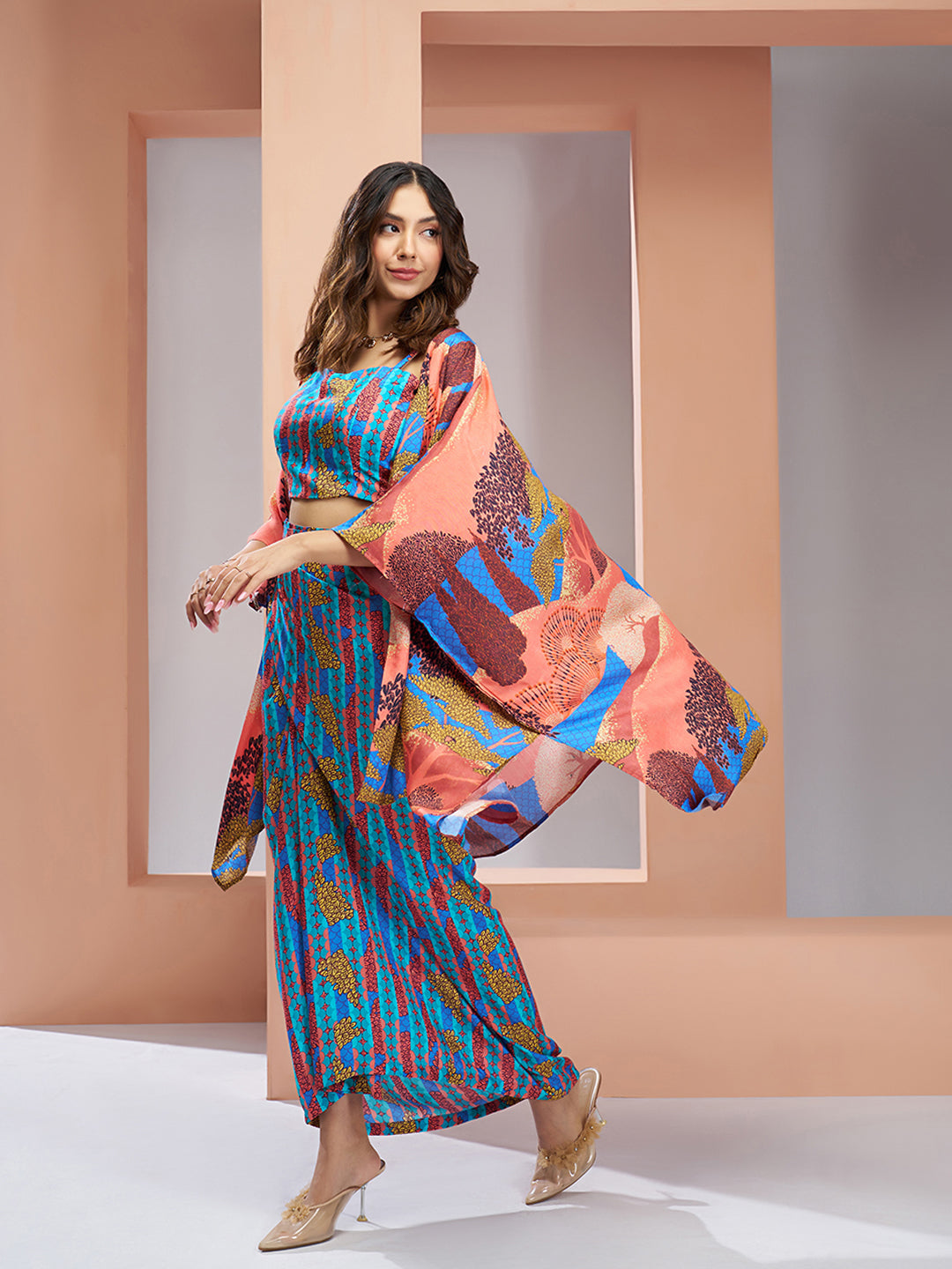 Aqua blue pure muslin silk designer 3 piece set for women
