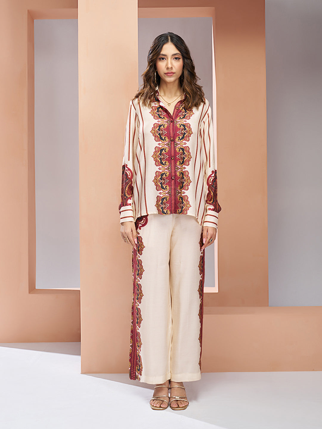 Premium cream pure muslin silk co ord set for women
